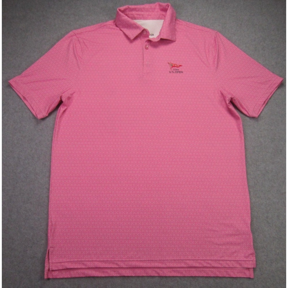 LACC US Open Mens M Polo Shirt Pink 123rd Golf Geometric Short Sleeve READ